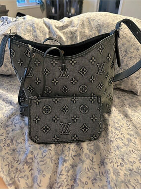 All In Monogram Denim Shoulder Bag in Black
